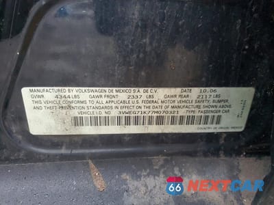Zdjęcie 12 z 12 samochodu: 2007 VOLKSWAGEN JETTA WOLFSBURG VIN:3VWEG71K77M070321 - miniatura