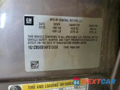Zdjęcie 12 z 12 samochodu: 2010 CHEVROLET MALIBU LS VIN:1G1ZB5EB1AF213006 - miniatura