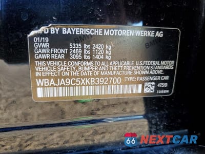 Zdjęcie 12 z 12 samochodu: 2019 BMW 530E VIN:WBAJA9C5XKB392700 - miniatura