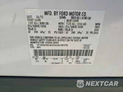 Zdjęcie 14 z 15 samochodu: 2016 FORD EXPLORER XLT VIN:1FM5K8D83GGA18178 - miniatura