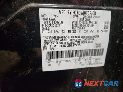 Zdjęcie 13 z 13 samochodu: 2016 LINCOLN MKX RESERVE VIN:2LMTJ8LR3GBL27715 - miniatura