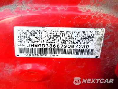 Zdjęcie 12 z 13 samochodu: 2007 HONDA FIT S VIN:JHMGD38667S067230 - miniatura