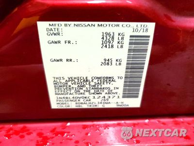Zdjęcie 13 z 13 samochodu: 2019 NISSAN ALTIMA SV VIN:1N4BL4DV0KC124371 - miniatura