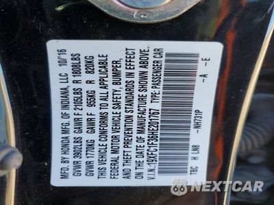 Zdjęcie 12 z 12 samochodu: 2017 HONDA CIVIC EX VIN:19XFC1F36HE201767 - miniatura