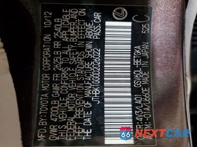 Zdjęcie 12 z 12 samochodu: 2013 LEXUS ES 350 BASE VIN:JTHBK1GG0D2026022 - miniatura
