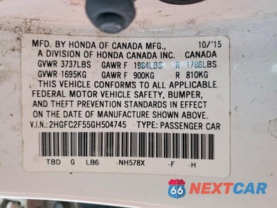 Zdjęcie 12 z 12 samochodu: 2016 HONDA CIVIC LX VIN:2HGFC2F55GH504745 - miniatura