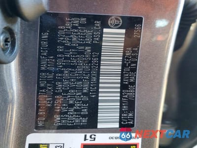 Zdjęcie 12 z 12 samochodu: 2024 TOYOTA CAMRY LE VIN:4T1C11AKXRU229612 - miniatura