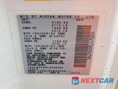 Zdjęcie 13 z 13 samochodu: 2020 NISSAN NV200 2.5S VIN:3N6CM0KN9LK690254 - miniatura