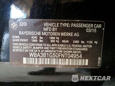Zdjęcie 12 z 12 samochodu: 2015 BMW 320 I VIN:WBA3B1G50FNT04954 - miniatura