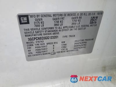 Zdjęcie 12 z 12 samochodu: 2016 CHEVROLET SILVERADO C1500 VIN:3GCPCNEC6GG123281 - miniatura