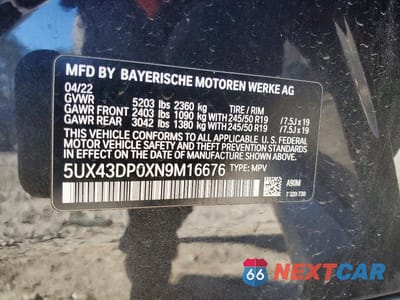 Zdjęcie 12 z 12 samochodu: 2022 BMW X3 SDRIVE30I VIN:5UX43DP0XN9M16676 - miniatura