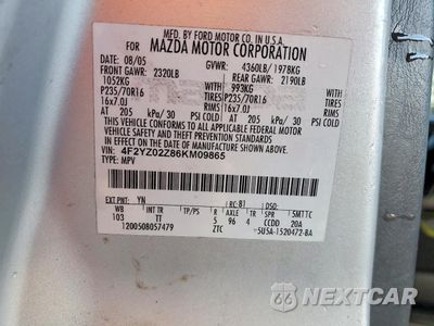 Zdjęcie 12 z 12 samochodu: 2006 MAZDA TRIBUTE I VIN:4F2YZ02Z86KM09865 - miniatura
