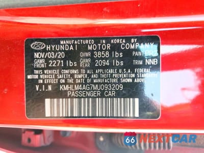 Zdjęcie 12 z 12 samochodu: 2021 HYUNDAI ELANTRA SEL VIN:KMHLM4AG7MU093209 - miniatura