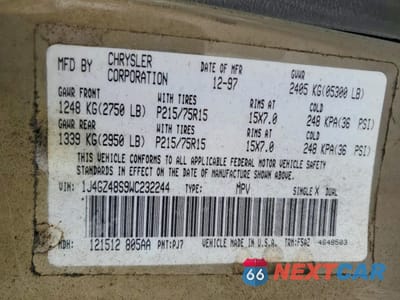 Zdjęcie 13 z 13 samochodu: 1998 JEEP GRAND CHEROKEE LAREDO VIN:1J4GZ48S9WC232244 - miniatura