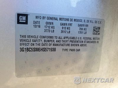 Zdjęcie 12 z 13 samochodu: 2017 CHEVROLET CRUZE LS VIN:3G1BC5SM6HS571938 - miniatura