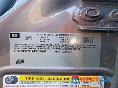 Zdjęcie 12 z 12 samochodu: 2010 BUICK LACROSSE CX VIN:1G4GB5EG1AF284647 - miniatura