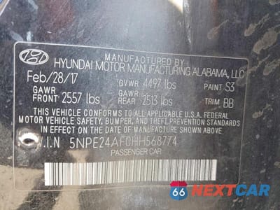 Zdjęcie 12 z 12 samochodu: 2017 HYUNDAI SONATA SE VIN:5NPE24AF0HH568774 - miniatura