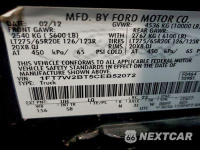 Zdjęcie 12 z 12 samochodu: 2012 FORD F250 SUPER DUTY VIN:1FT7W2BT5CEB52072 - miniatura