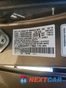 Zdjęcie 12 z 12 samochodu: 2010 HONDA CR-V LX VIN:5J6RE3H36AL019803 - miniatura