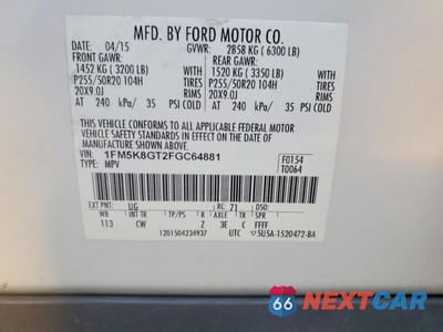 Zdjęcie 12 z 12 samochodu: 2015 FORD EXPLORER SPORT VIN:1FM5K8GT2FGC64881 - miniatura