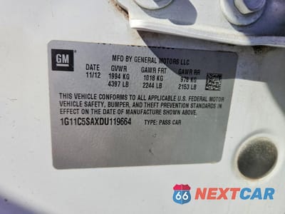 Zdjęcie 12 z 13 samochodu: 2013 CHEVROLET MALIBU 1LT VIN:1G11C5SAXDU119664 - miniatura