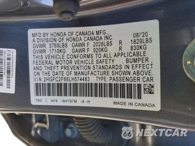 Zdjęcie 13 z 14 samochodu: 2020 HONDA CIVIC LX VIN:2HGFC2F66LH574483 - miniatura