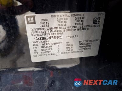 Zdjęcie 13 z 14 samochodu: 2015 GMC YUKON SLT VIN:1GKS2BKC3FR690423 - miniatura
