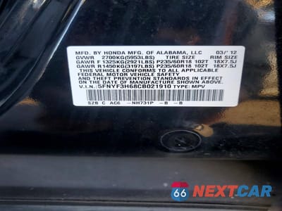 Zdjęcie 13 z 13 samochodu: 2012 HONDA PILOT EXL VIN:5FNYF3H68CB021910 - miniatura
