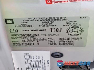 Zdjęcie 14 z 14 samochodu: 2009 CHEVROLET TRAVERSE LTZ VIN:1GNEV33D59S116228 - miniatura