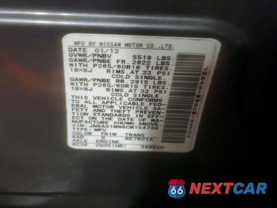 Zdjęcie 12 z 12 samochodu: 2012 INFINITI FX35 BASE VIN:JN8AS1MW6CM154734 - miniatura