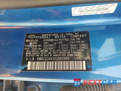 Zdjęcie 13 z 13 samochodu: 2019 HYUNDAI TUCSON SE VIN:KM8J23A41KU883986 - miniatura