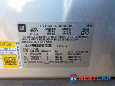 Zdjęcie 13 z 13 samochodu: 2015 CHEVROLET TRAVERSE LT VIN:1GNKRHKD2FJ370275 - miniatura