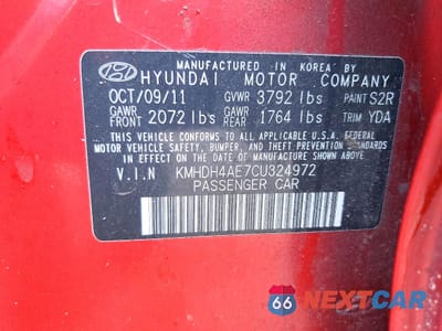 Zdjęcie 12 z 13 samochodu: 2012 HYUNDAI ELANTRA GLS VIN:KMHDH4AE7CU324972 - miniatura