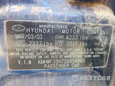 Zdjęcie 12 z 12 samochodu: 2003 HYUNDAI SONATA VIN:KMHWF35H73A854860 - miniatura