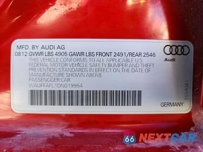 Zdjęcie 12 z 12 samochodu: 2013 AUDI A4 PREMIUM PLUS VIN:WAUFFAFL1DN019954 - miniatura