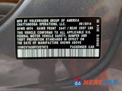 Zdjęcie 12 z 12 samochodu: 2015 VOLKSWAGEN PASSAT SEL VIN:1VWCV7A30FC027672 - miniatura