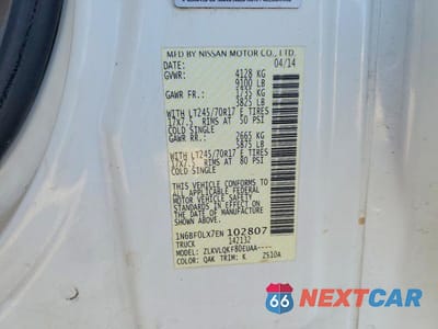 Zdjęcie 13 z 13 samochodu: 2014 NISSAN NV 2500 UTILITY / SERVICE VAN VIN:1N6BF0LX7EN102807 - miniatura