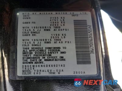 Zdjęcie 12 z 12 samochodu: 2013 NISS NV200 2.5S VIN:3N6CM0KN6DK692142 - miniatura