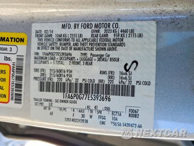 Zdjęcie 12 z 12 samochodu: 2014 FORD FUSION S VIN:1FA6P0G77E5393696 - miniatura