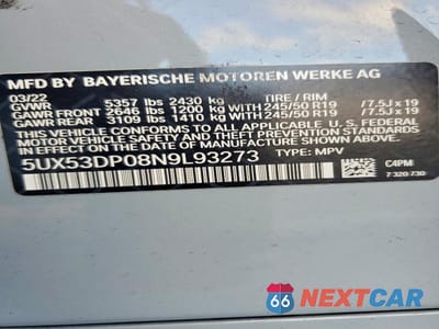 Zdjęcie 13 z 13 samochodu: 2022 BMW X3 XDRIVE30I VIN:5UX53DP08N9L93273 - miniatura