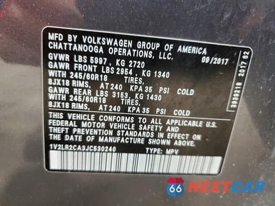 Zdjęcie 14 z 14 samochodu: 2018 VOLKSWAGEN ATLAS SE VIN:1V2LR2CA3JC530240 - miniatura