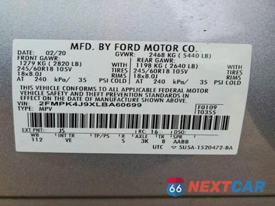 Zdjęcie 14 z 14 samochodu: 2020 FORD EDGE SEL VIN:2FMPK4J9XLBA60699 - miniatura