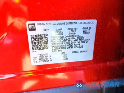 Zdjęcie 14 z 14 samochodu: 2022 CHEVROLET EQUINOX LT VIN:3GNAXKEV9NL223235 - miniatura