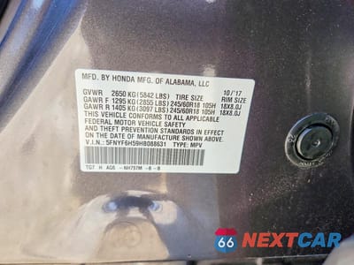 Zdjęcie 13 z 13 samochodu: 2017 HONDA PILOT EXL VIN:5FNYF6H59HB088631 - miniatura