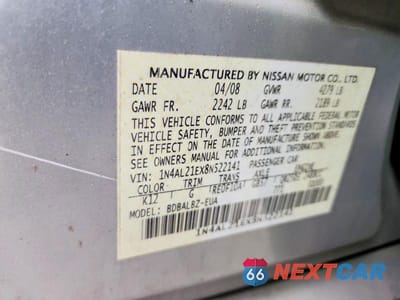 Zdjęcie 12 z 12 samochodu: 2008 NISSAN ALTIMA 2.5 VIN:1N4AL21EX8N522141 - miniatura
