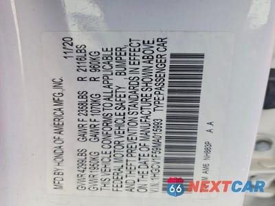Zdjęcie 12 z 12 samochodu: 2021 HONDA ACCORD EXL VIN:1HGCV1F59MA015993 - miniatura
