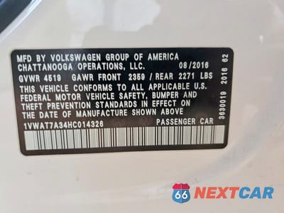 Zdjęcie 12 z 12 samochodu: 2017 VOLKSWAGEN PASSAT S VIN:1VWAT7A34HC014326 - miniatura