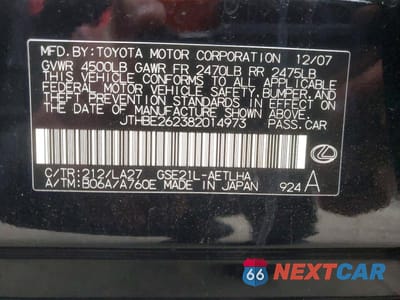 Zdjęcie 12 z 12 samochodu: 2008 LEXUS IS 350 VIN:JTHBE262382014973 - miniatura