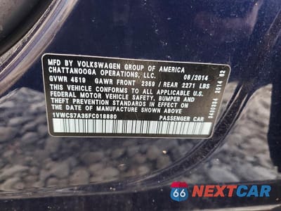 Zdjęcie 12 z 12 samochodu: 2015 VOLKSWAGEN PASSAT SEL VIN:1VWCS7A35FC018880 - miniatura