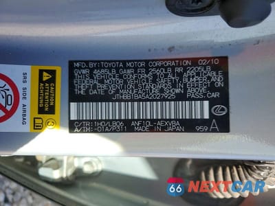 Zdjęcie 12 z 12 samochodu: 2010 LEXUS HS 250H BASE VIN:JTHBB1BA5A2027925 - miniatura